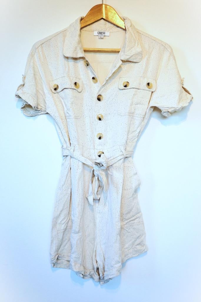 CIMINY Crèmekleurig Katoenen Jumpsuit/Playsuit met Stipjes M, Kleding | Dames, Jumpsuits, Maat 38/40 (M), Beige, Ophalen of Verzenden