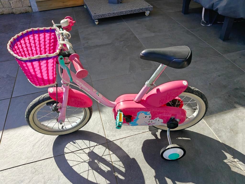B'Twin Unicorn kinderfiets 14 inch met zijwieltjes, Fietsen en Brommers, Fietsen | Kinderfietsjes, Ophalen, Gebruikt, Minder dan 16 inch