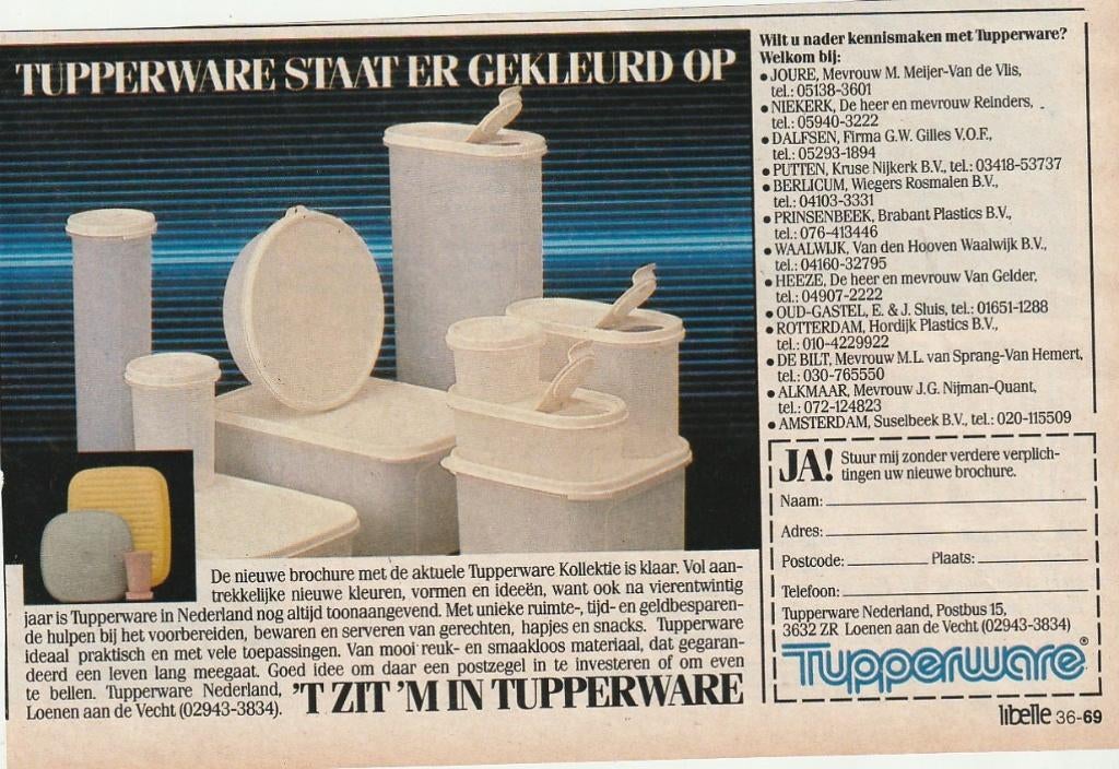 Retro reclame 1986 Tupperware plastic bakjes Loenen Vecht, Verzenden, Overige typen