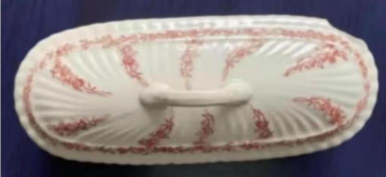 Antiek kammenbakje, bakje kam; deksel beschadigd; roze detai, Antiek en Kunst, Ophalen of Verzenden