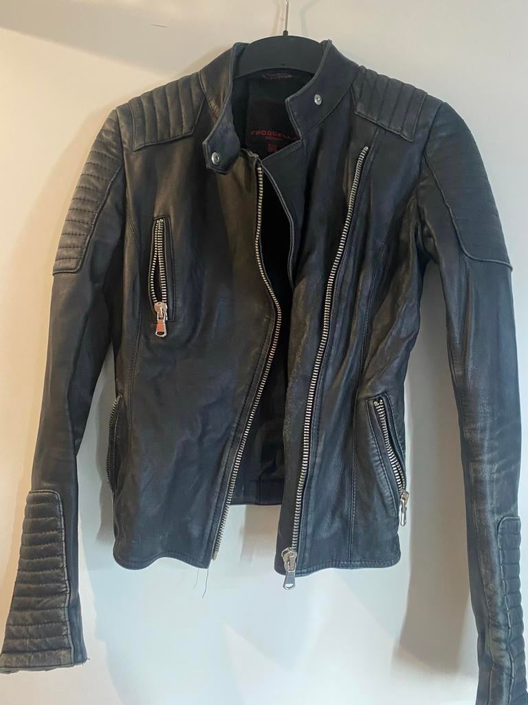 Zwart leren jasje van Froccella, Kleding | Dames, Jassen | Zomer, Gedragen, Maat 36 (S), Zwart, Ophalen of Verzenden