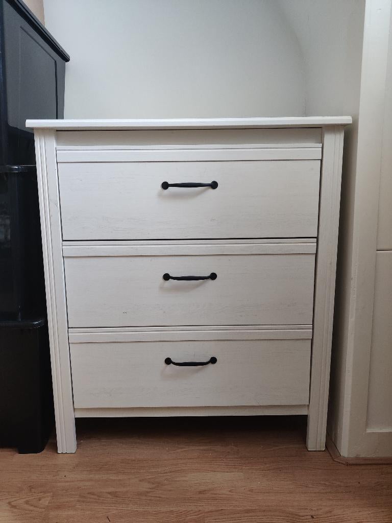 White Chest of 3 drawers (Brusali), Ophalen, 50 tot 100 cm, 3 of 4 laden, Minder dan 100 cm