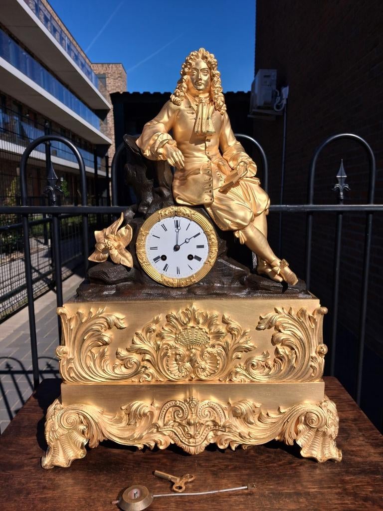 ANTIEKE FRANSE GROTE BRONZE PENDULE, Antiek en Kunst, Antiek | Klokken, Ophalen of Verzenden