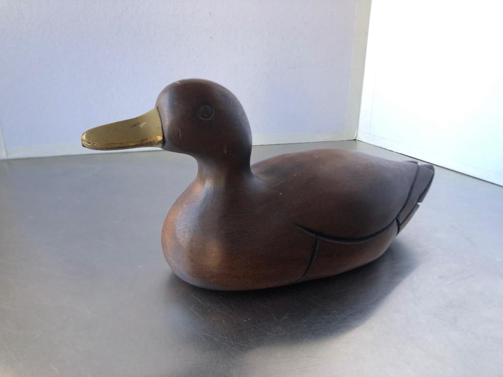 Vintage decoratieve handgesneden houten eend, Antiek en Kunst, Curiosa en Brocante, Ophalen of Verzenden