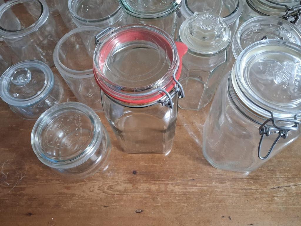 Weckpotten en andere glazen potten, Huis en Inrichting, Keuken | Potten en Pannen, Ophalen, Gebruikt, Glas, Pot, Bus of Blik
