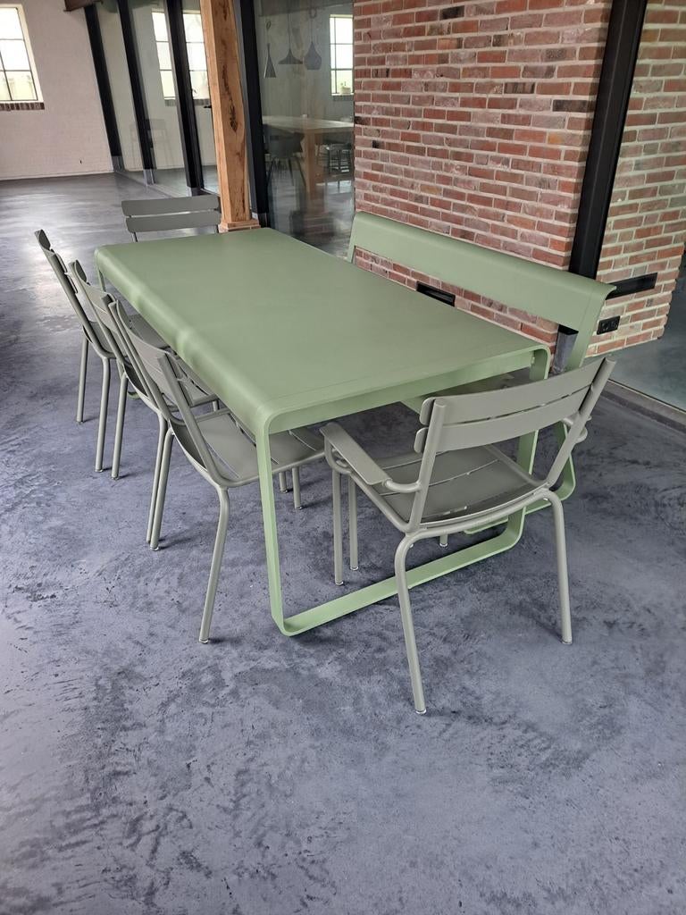 Fermob Bellevie Tafel en Bank in Cactus Kleur, Ophalen, Gebruikt