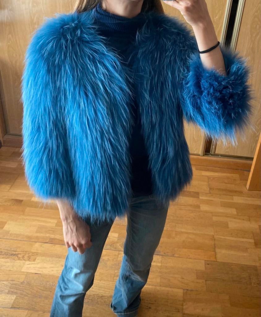 Prachtige bontjas van echt bont - Maat S/M, Verzenden, Zo goed als nieuw, Maat 38/40 (M), Blauw
