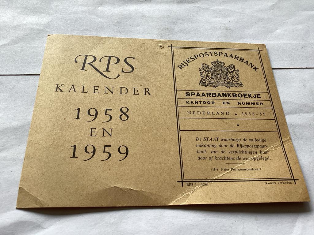 Kalender 1958-1959 rijkspostspaarbank, Diversen, Kalenders, Ophalen of Verzenden