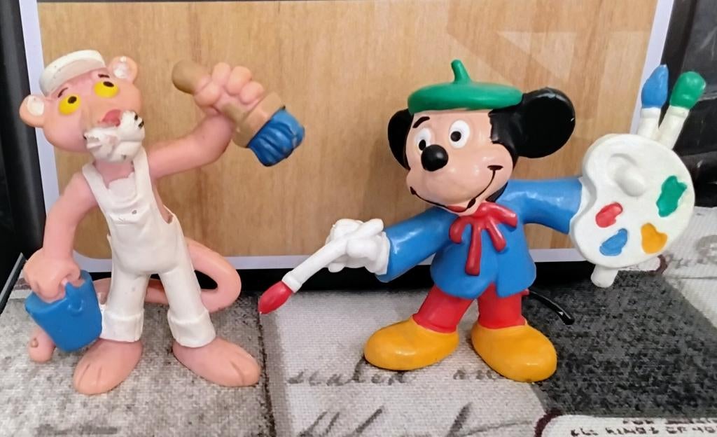Vintage Pink Panter/Mickey Mouse Painter Bully Stripfiguur, Verzenden, Gebruikt