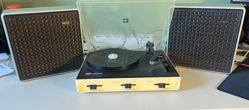Vintage audio sonic platen speler met philips speakers, Ophalen of Verzenden, Gebruikt, Philips