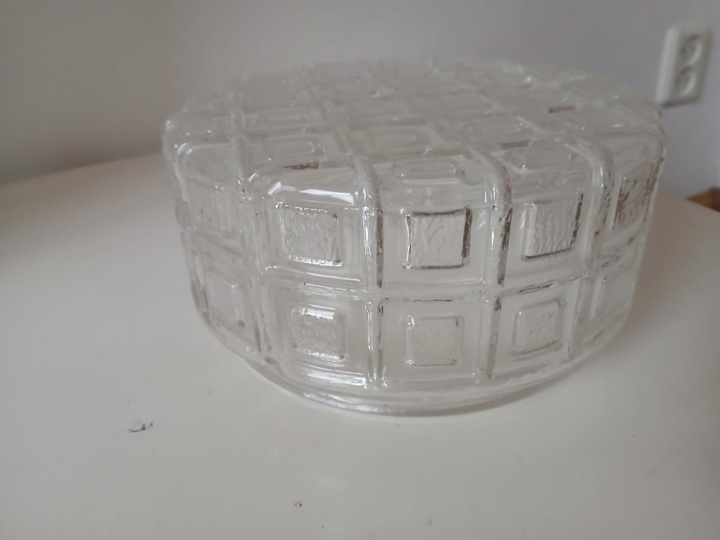 Vintage glazen plafonnière jaren 60, Ophalen of Verzenden, Zo goed als nieuw, Rond, Glas