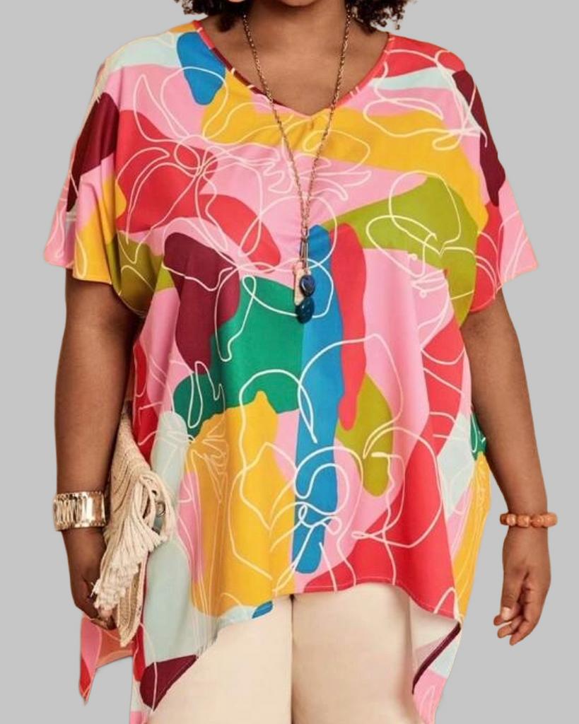 Kleurrijke Tuniek Top met Abstracte Print (46-54), Verzenden, Nieuw, Overige kleuren, Blouse of Tuniek