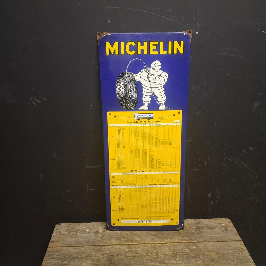 Michelin bibendum bandenspanning Tabel Emaillerie Belge Brux, Ophalen, Gebruikt, Reclamebord