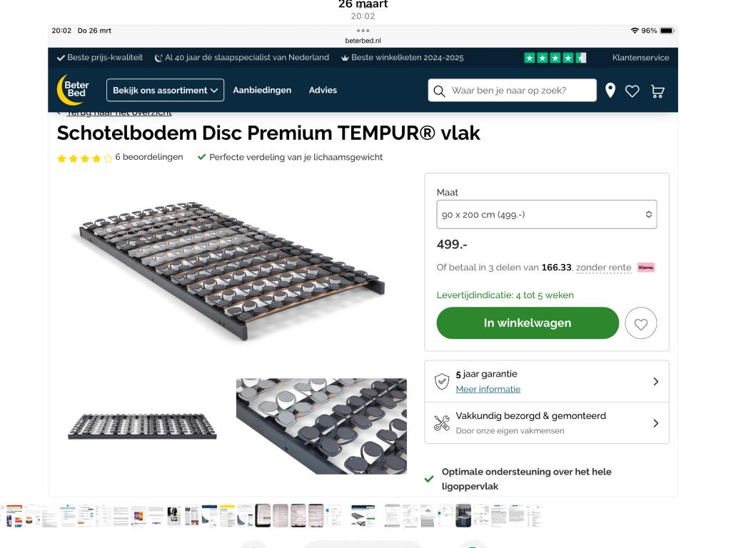 Tempur schotelbedbodem, Ophalen, 90 cm, Eenpersoons, Nieuw