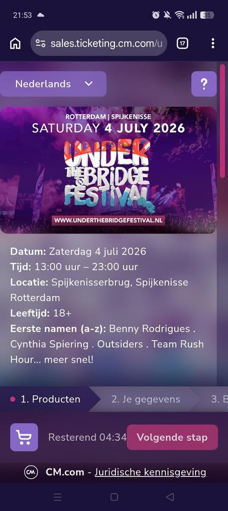Under the bridge festival 4 juli 2026 2 stuks!, Twee personen