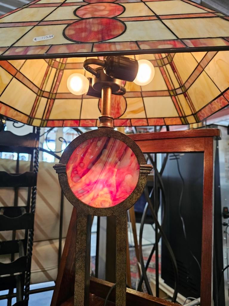Tiffanylamp met rood en geel glas, Ophalen of Verzenden