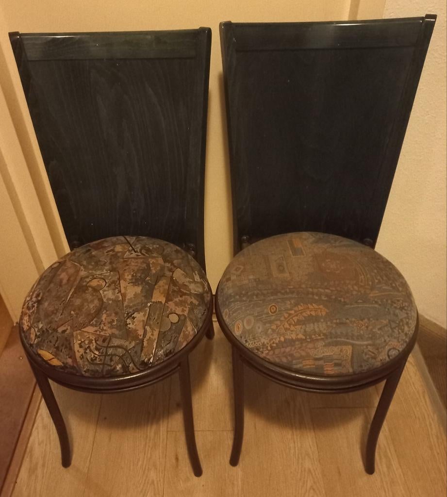 Set van 2 vintage stoelen Baumann  met stoffen zitting, Huis en Inrichting, Ophalen, Gebruikt, Twee, Overige kleuren
