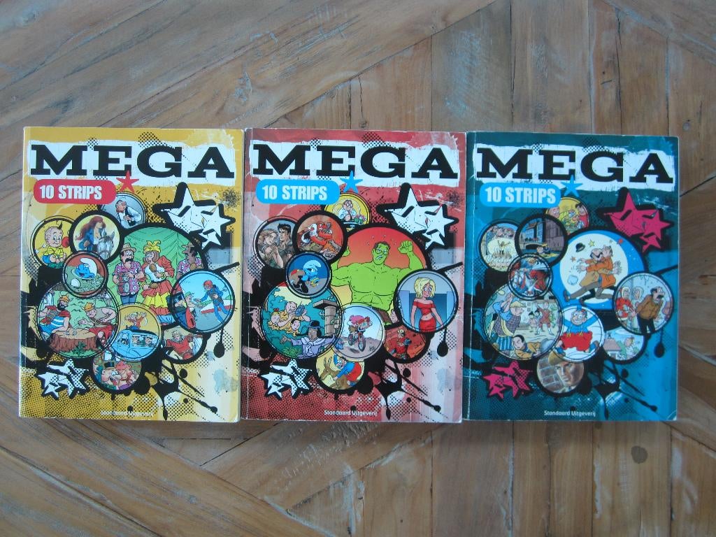 Megastrips, set vn 3 dikke albums met elk 10 strips vakantie, Meerdere stripboeken, Ophalen of Verzenden, Zo goed als nieuw