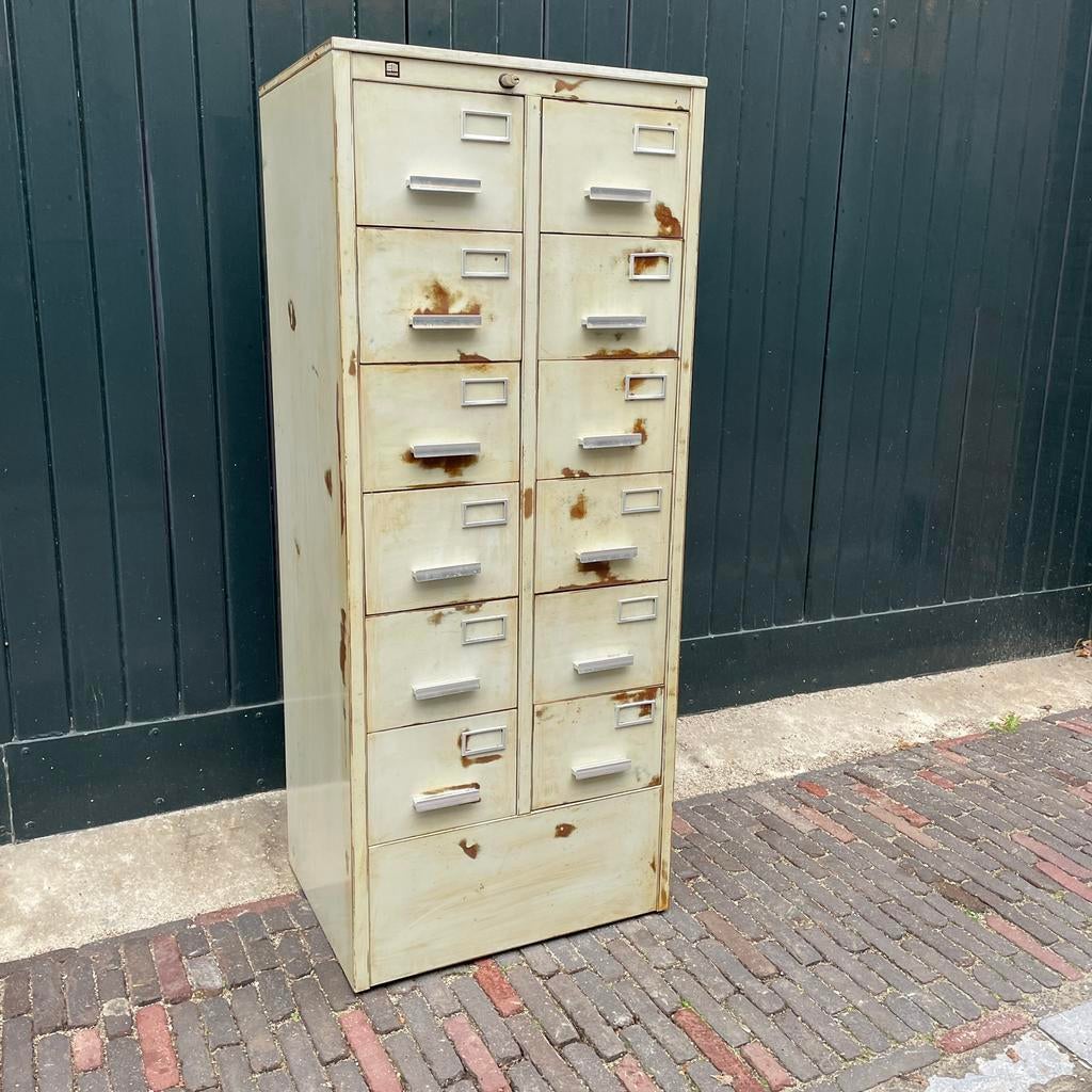 Industriële archiefkast - vintage ladekast, Huis en Inrichting, Kasten | Ladekasten, Ophalen, 50 tot 100 cm, Zo goed als nieuw