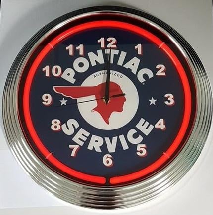 Pontiac service neon klok USA reclame garage mancave kado, Lichtbak of (neon) lamp, Ophalen of Verzenden, Info@americansaleshop.nl