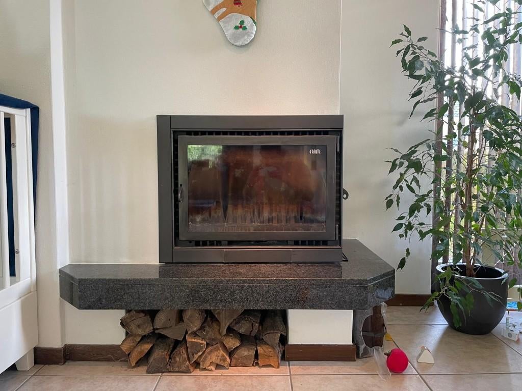 Flam open haard inbouw hoekhaard, Ophalen, Gebruikt, Inbouwhaard, Houthaard