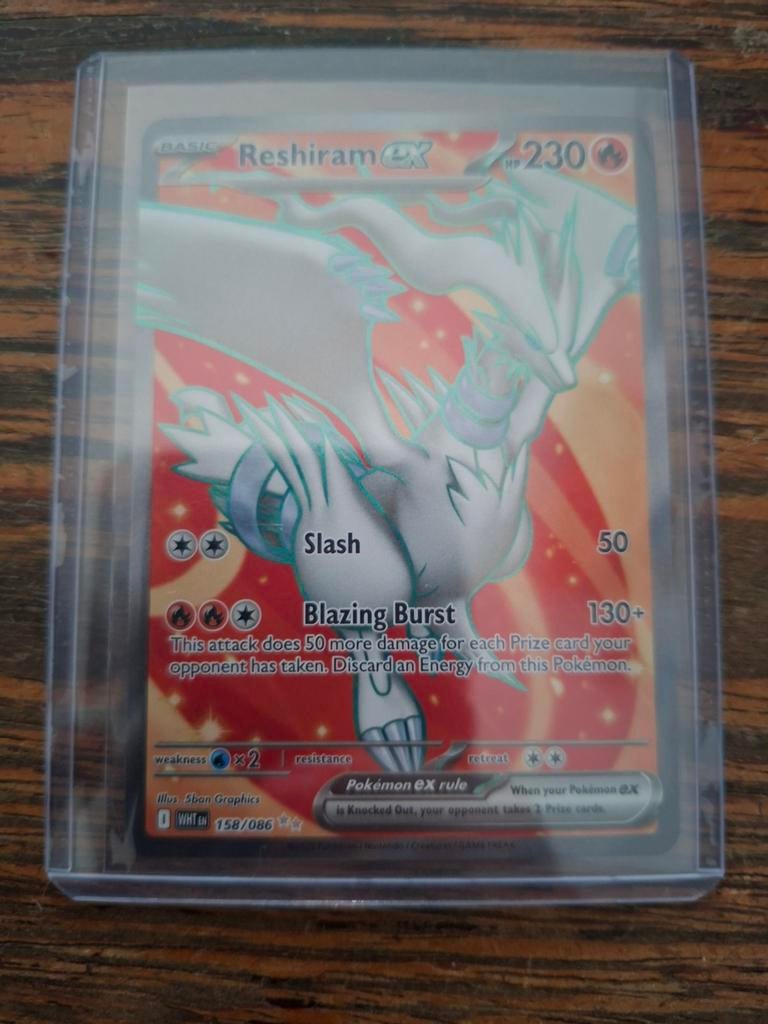 Pokemon Kaart Reshiram EX 158/086 white flare, Ophalen of Verzenden, Zo goed als nieuw, Losse kaart, Foil
