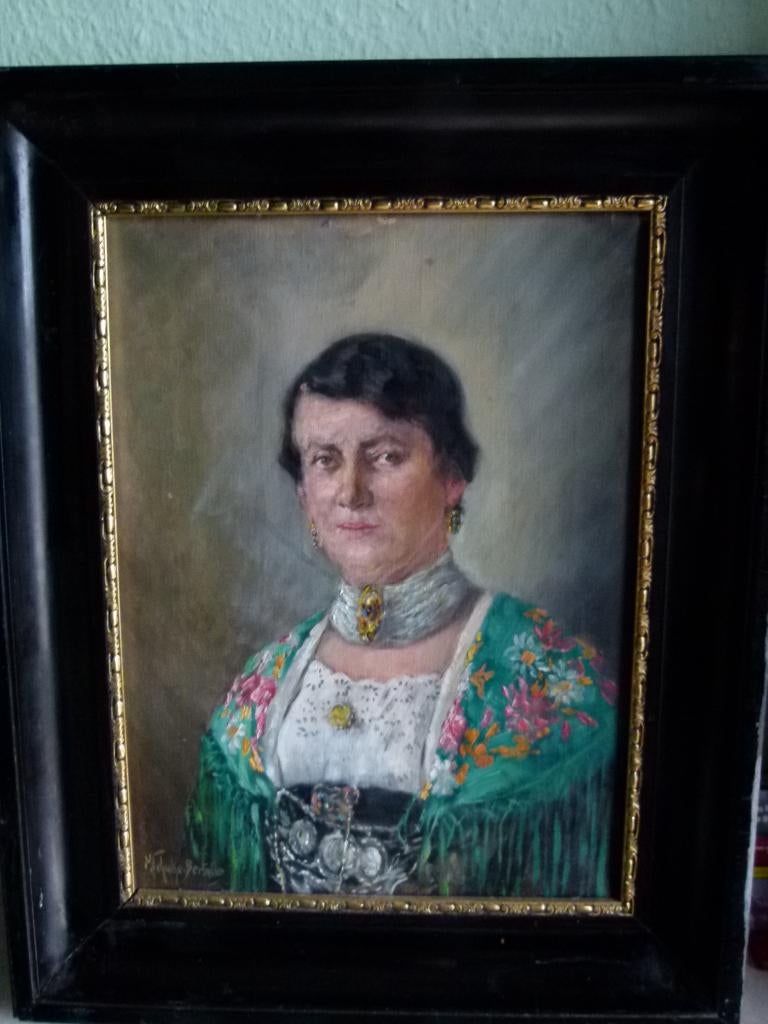 antiek portret schilderij Trachten op canvas, Ophalen