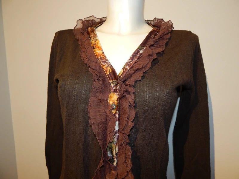 Dolce & Gabbana deels wollen vintage vest zijde ruches L, Kleding | Dames, Dolce & Gabbana, Bruin, Verzenden, Maat 42/44 (L)