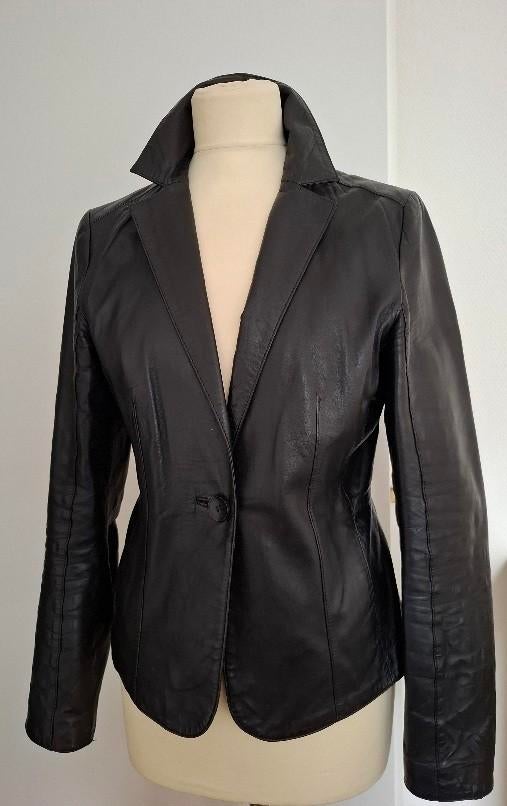 Heel gaaf kort leren jasje CINDY CRAWFORD (by C&A) maat 38, Kleding | Dames, Maat 38/40 (M), Zwart, Ophalen of Verzenden, Zo goed als nieuw
