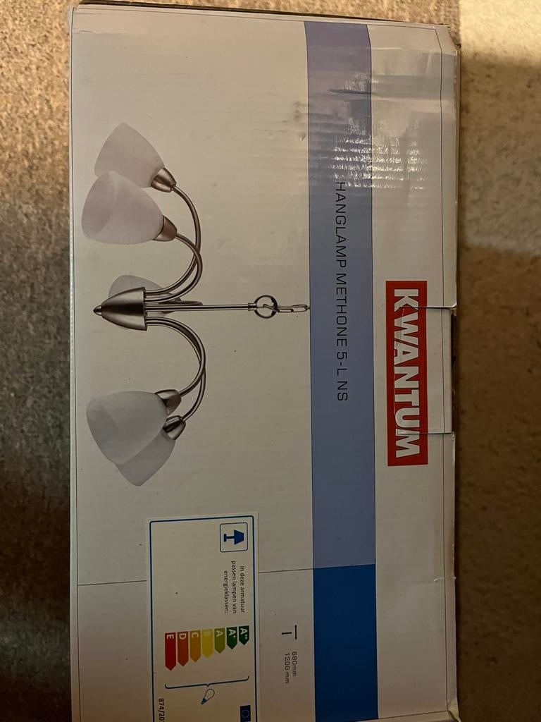 Hanglamp 5 lampen gebruikt, Ophalen of Verzenden, Gebruikt, Glas, Minder dan 50 cm