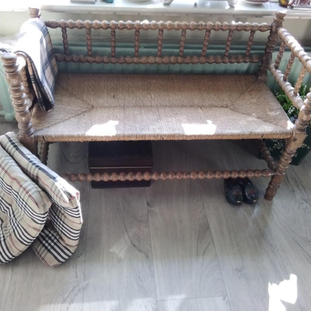 2 zits antieke knop( stoel) bank met biezen zitting, Antiek en Kunst, Ophalen