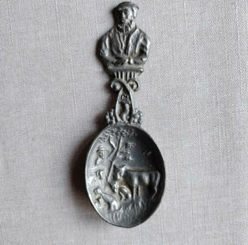 LEPEL,Paulus Potter,Tingieterij TIEL,man,hond,Stier,10 cm, Ophalen of Verzenden