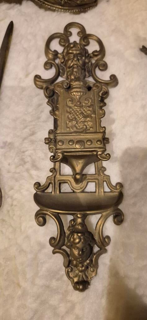 Oud messing wand lucifers houder., Antiek en Kunst, Ophalen of Verzenden