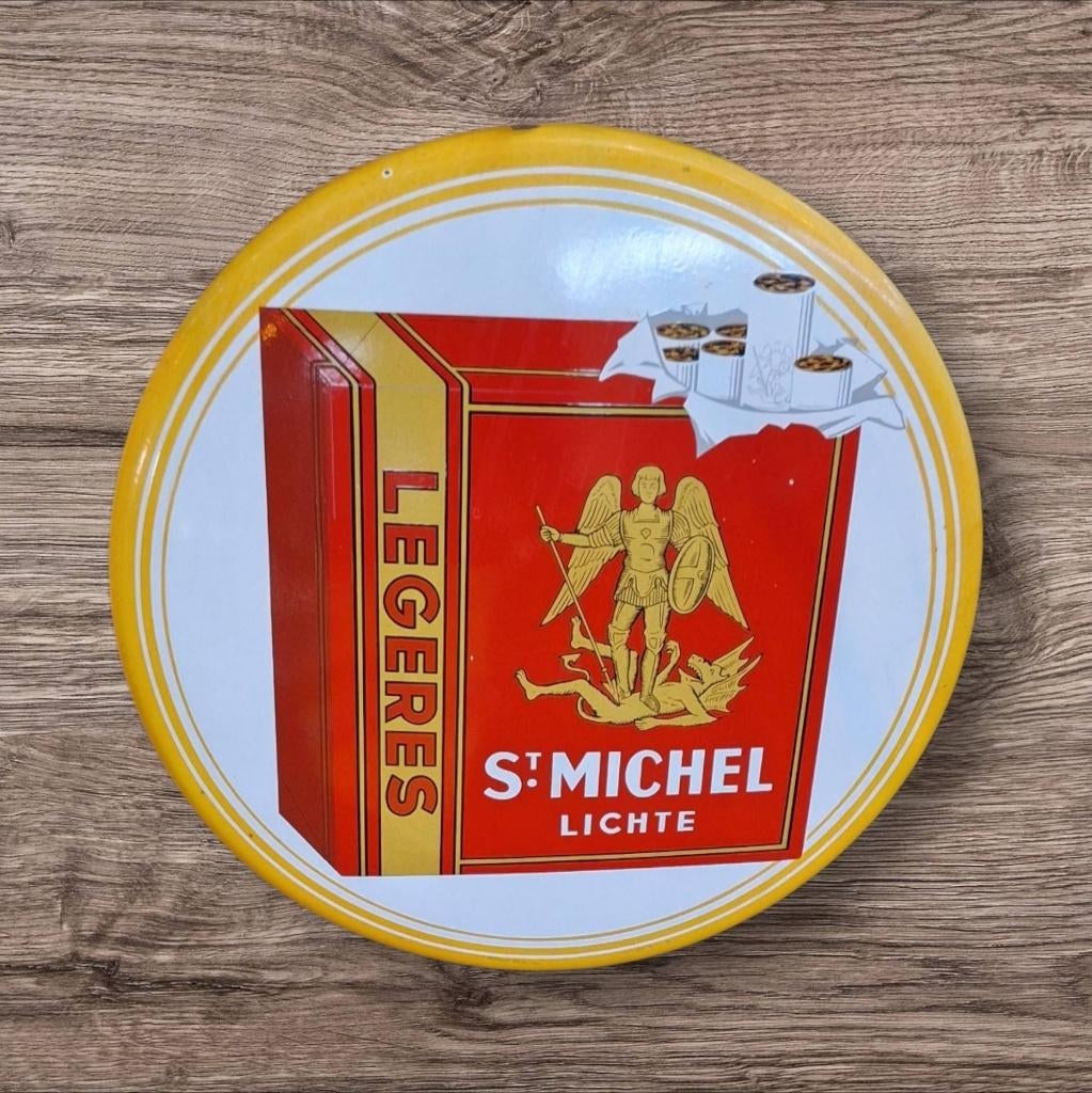 Emaille reclamebord Belgisch sigarettenmerk St. Michel., Verzamelen, Merken en Reclamevoorwerpen, Reclamebord, Gebruikt, ., Ophalen of Verzenden