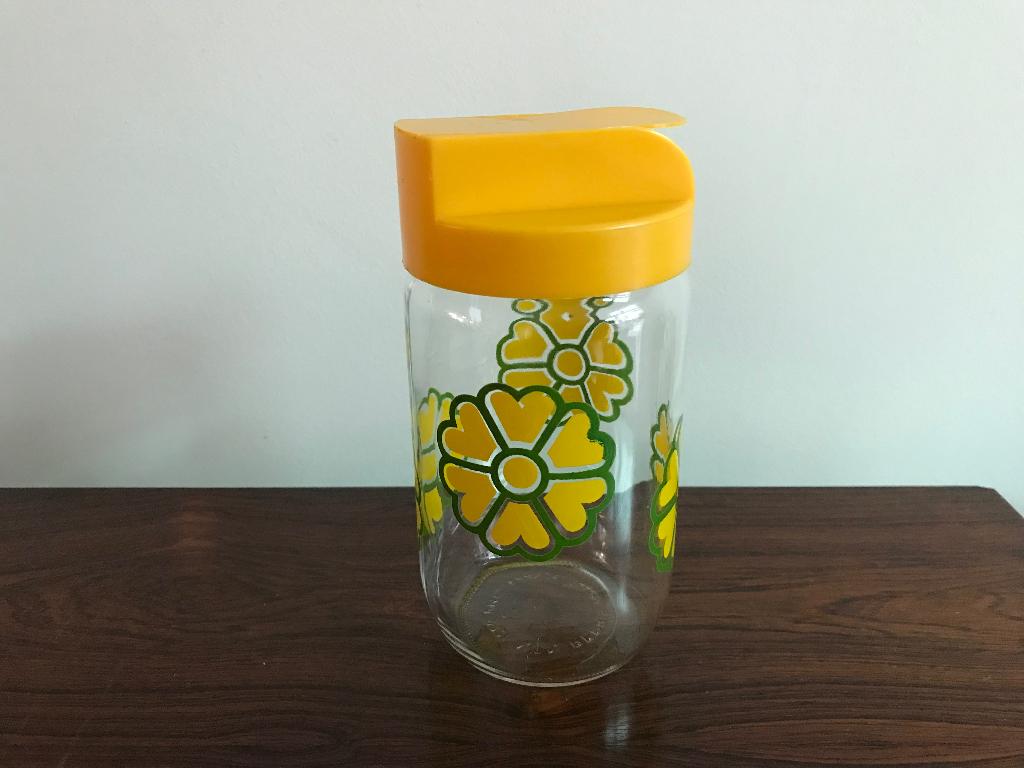 Meli Henkel glazen pot met schenktuit decor bloemen retro,, Verzamelen, Retro, Ophalen of Verzenden, Huis en Inrichting