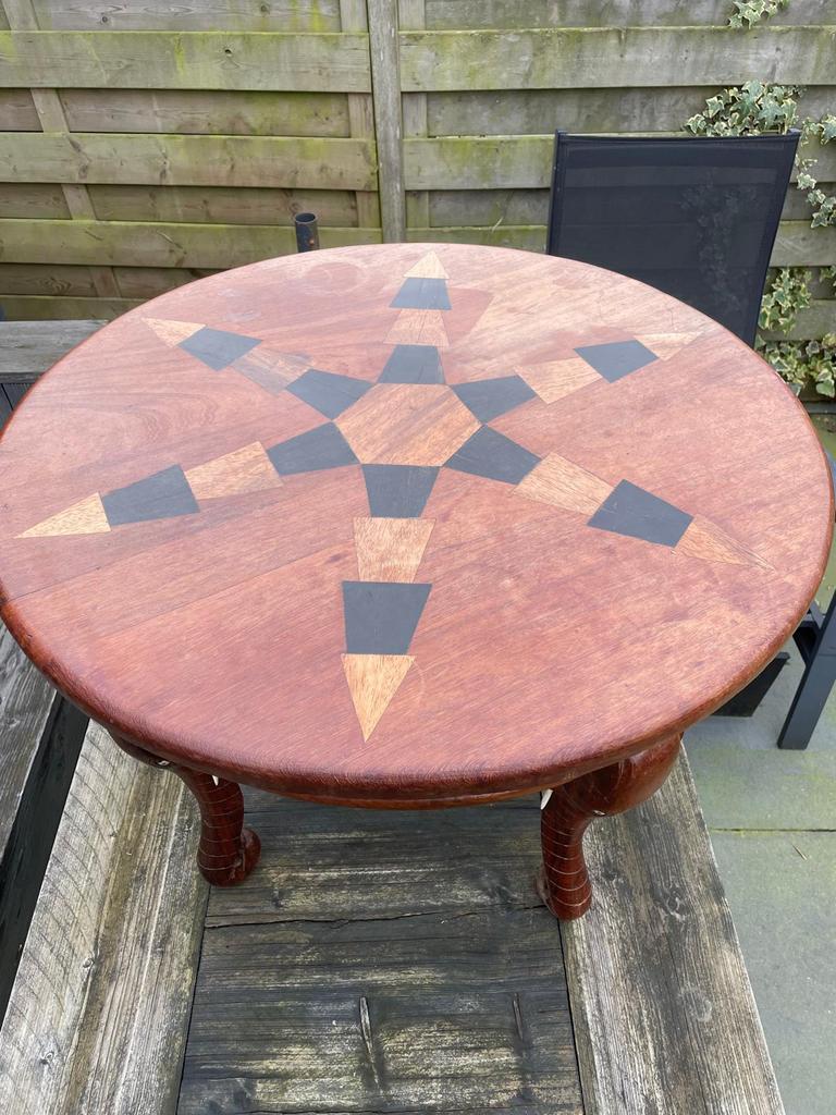 Te koop tafel en voetenbank olifanten poten, Ophalen, Gebruikt, Rond, 75 cm of meer