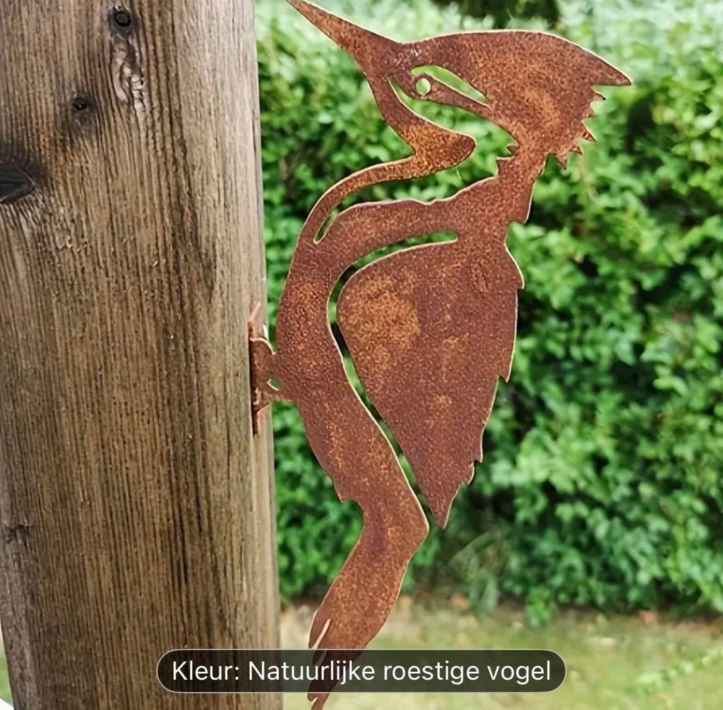 Roestige metalen specht - Tuindecoratie, Tuin en Terras, Ophalen of Verzenden, Nieuw, Metaal, Dierenbeeld