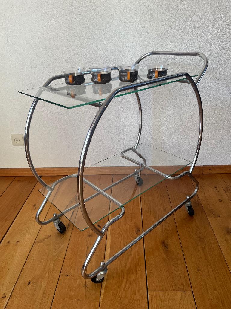 Vintage serveerwagen / chroom & glas / Bauhaus Gispen-stijl, Antiek en Kunst, Ophalen