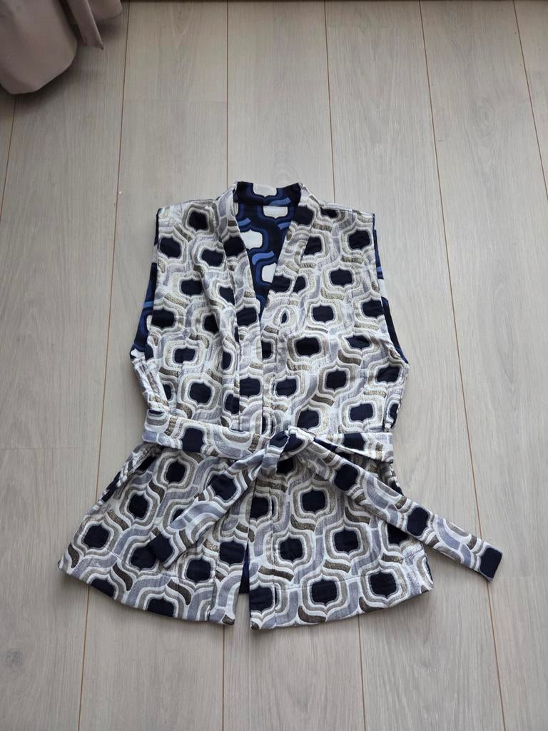 Gilet kimono gewatteerd blauw wit zilver goud ceintuur, Maat 38/40 (M), Blauw, Nieuw, Ophalen of Verzenden