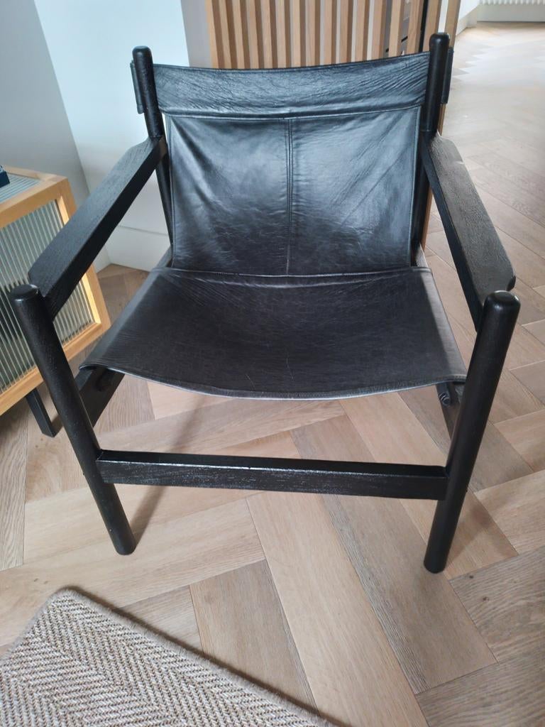 Bepurehome prachtige zwart houten leren stoel fauteuil zga, Ophalen, Leer, 50 tot 75 cm