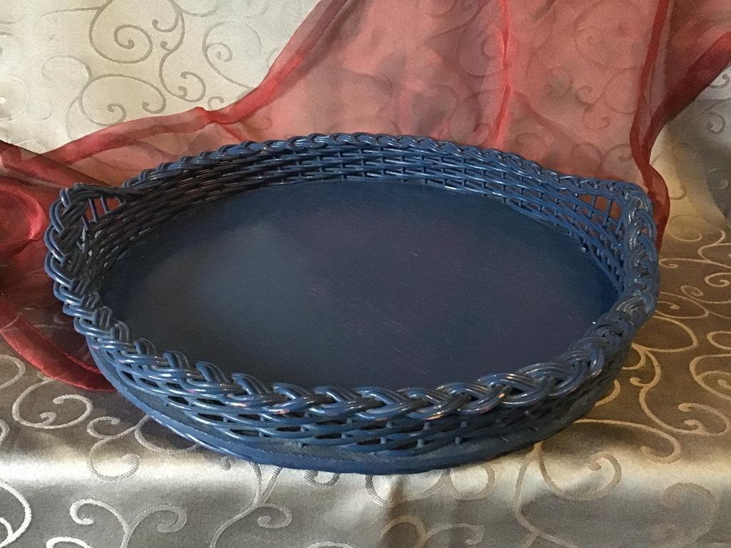 Vintage rond rieten dienblad, Ophalen of Verzenden