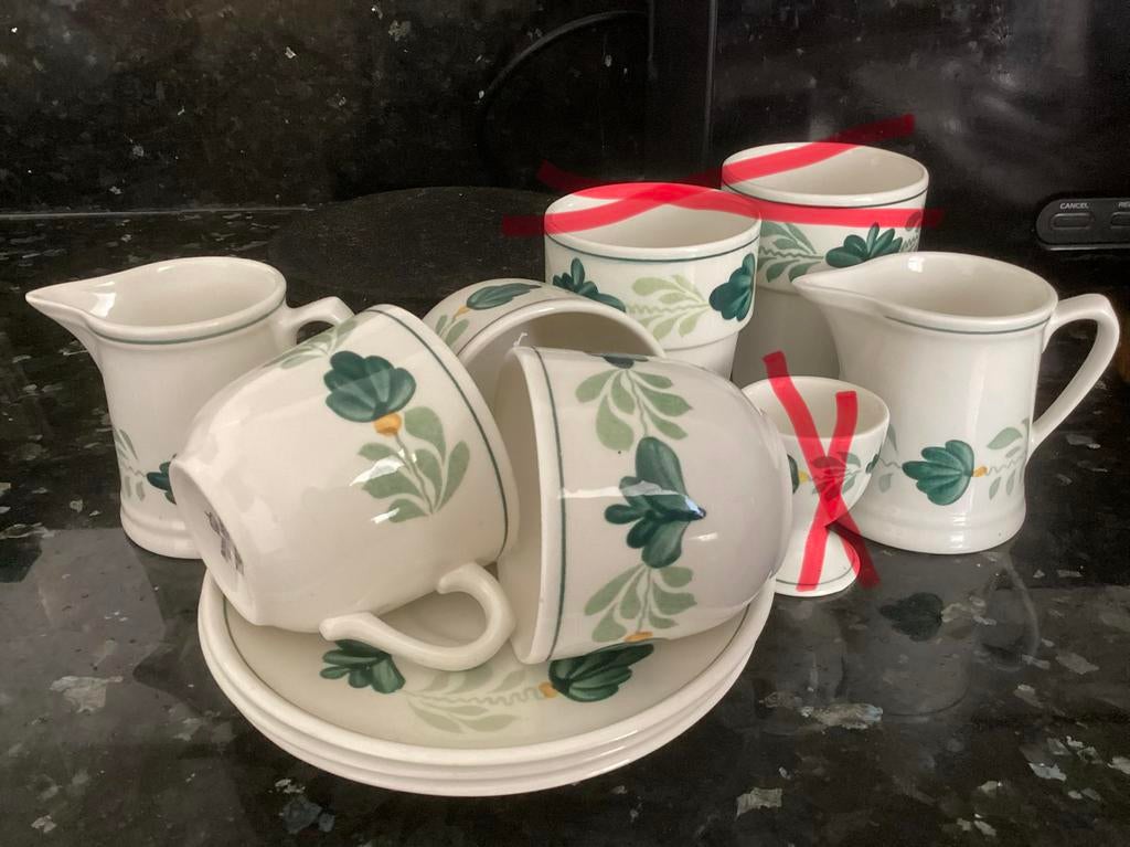 R B AQUARELLE:kop en schotels/kannetjes/eierdop/soepterrine, Ophalen of Verzenden, Zo goed als nieuw, Overige stijlen, Kop(pen) en/of Schotel(s)