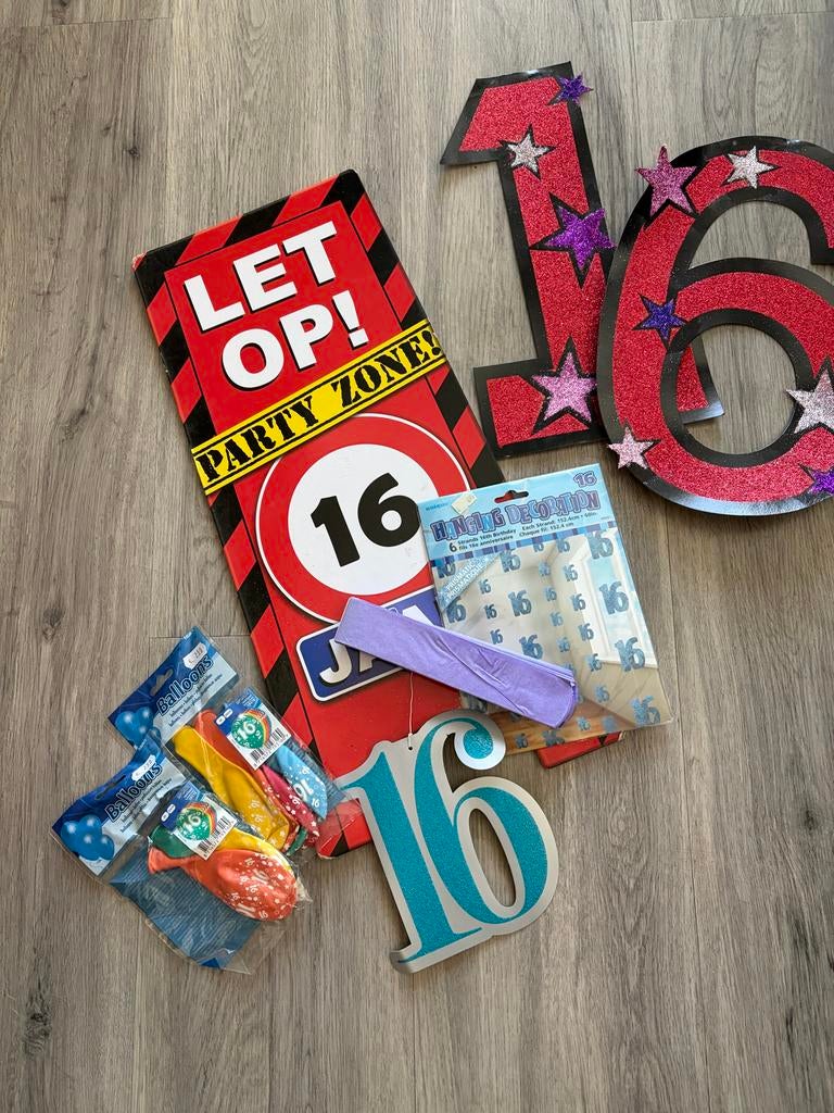 16e Verjaardag Decoratie Set - Party Zone & Ballonnen, Ophalen, Gebruikt, Versiering, Verjaardag