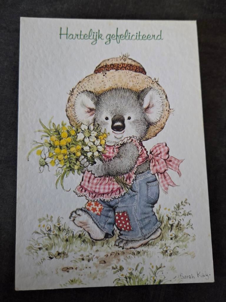 Koalabeer met hoedje en bloemen, Verzenden, 1980 tot heden, Gelopen, Kinderen