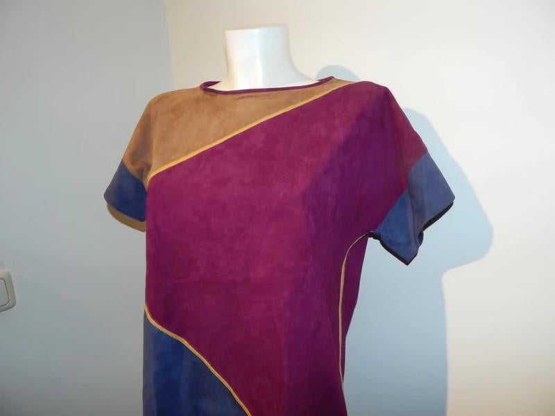 Escada designer vintage suede top kleur vlakken M, Kleding | Dames, Maat 38/40 (M), Overige kleuren, Verzenden, Escada