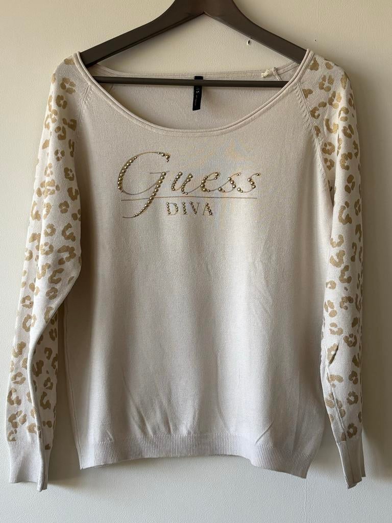 Guess crème trui met panterprint mouwen en gouden studs, Kleding | Dames, Truien en Vesten, Ophalen of Verzenden, Gedragen, Maat 34 (XS) of kleiner
