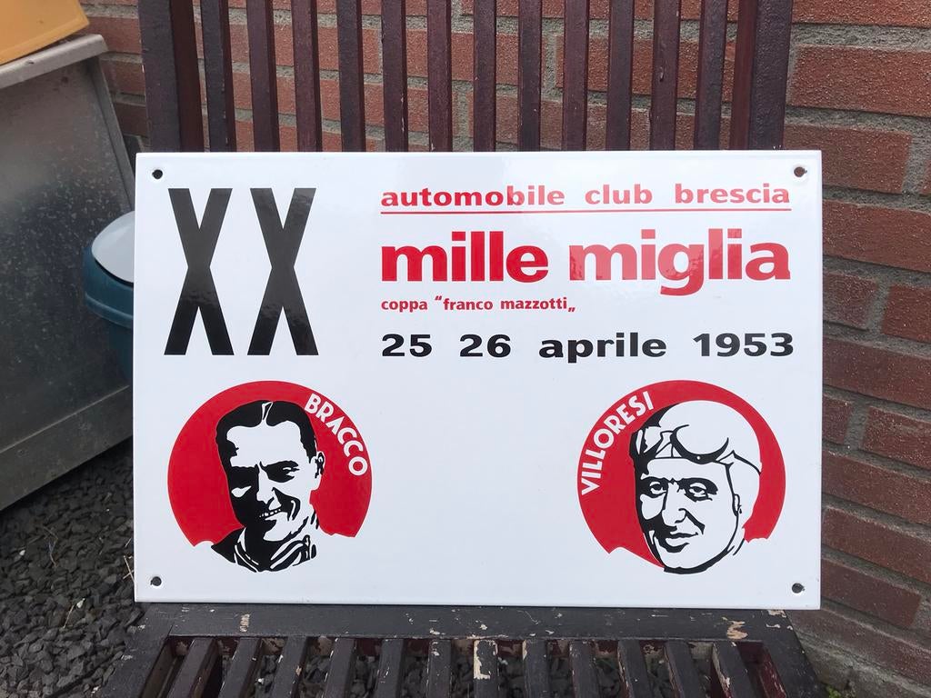 Mille Miglia emaille reclamebord, Ophalen of Verzenden, Gebruikt, Reclamebord