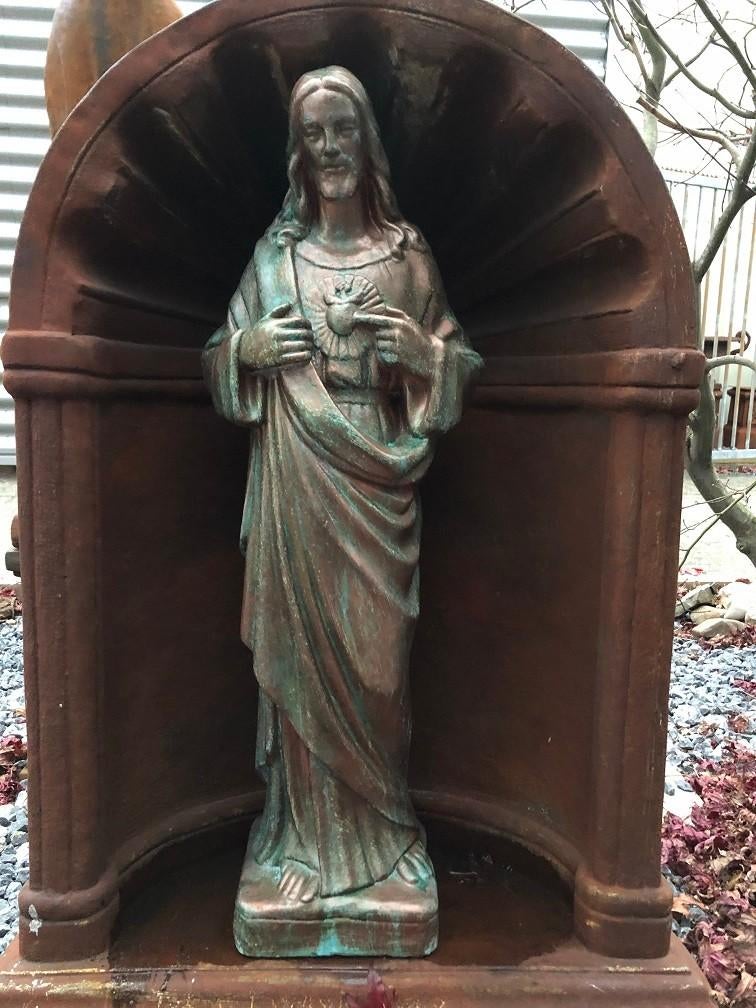 Jezus heilig hart beeld, volle steen, kleur koper look, Ophalen of Verzenden