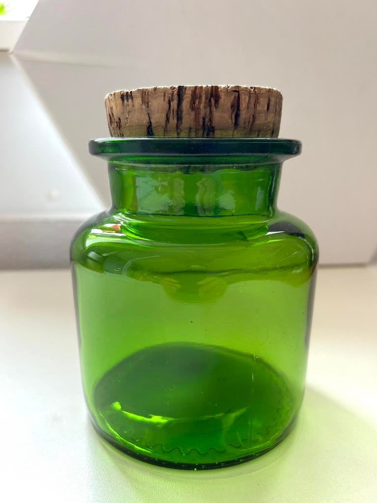 Vintage voorraadpot van groen glas, Ophalen of Verzenden