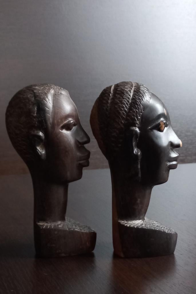 Houtsnijwerk Afrikaanse ebbenhouten buste set, Ophalen of Verzenden